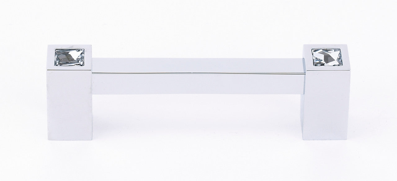 Alno C718-35-PC: 3-1/2" cc Swarovski Crystal Square Bar Cabinet Pull - Polished Chrome