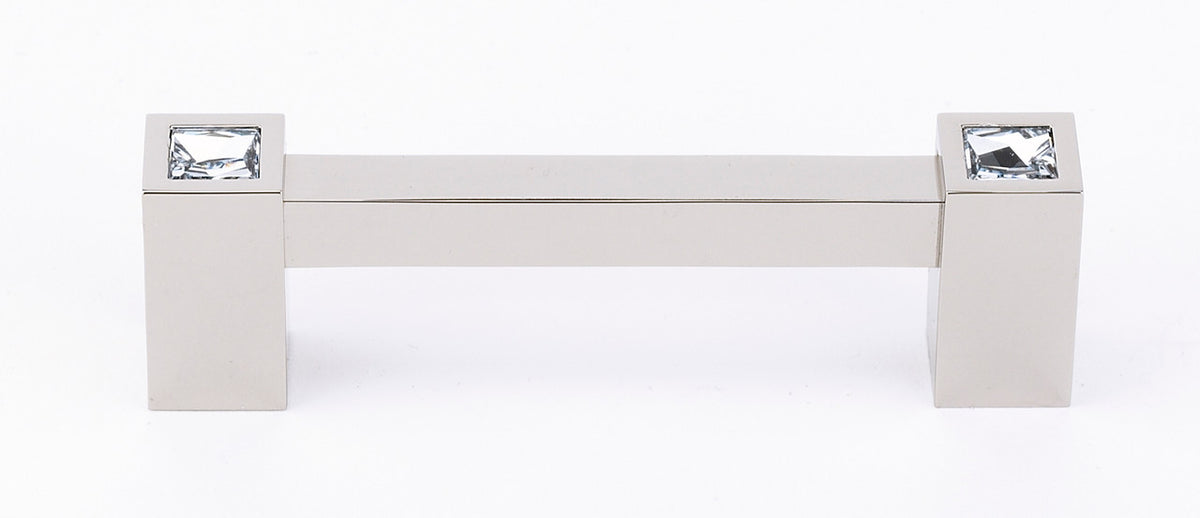 Alno C718-35-PN: 3-1/2" cc Swarovski Crystal Square Bar Cabinet Pull - Polished Nickel