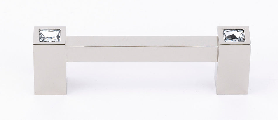 Alno C718-35-PN: 3-1/2" cc Swarovski Crystal Square Bar Cabinet Pull - Polished Nickel