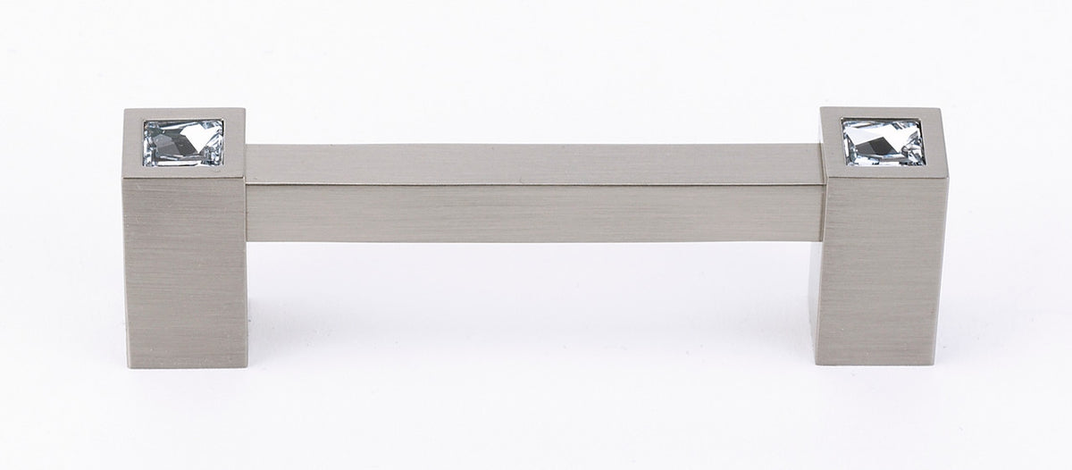 Alno C718-35-SN: 3-1/2" cc Swarovski Crystal Square Bar Cabinet Pull - Satin Nickel