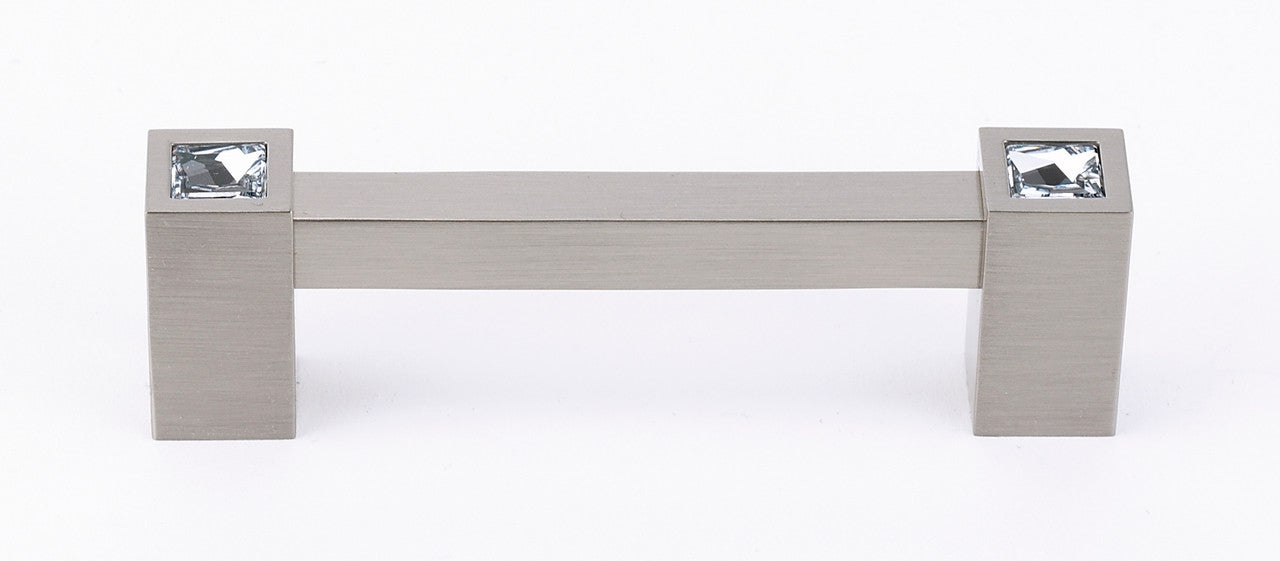 Alno C718-35-SN: 3-1/2" cc Swarovski Crystal Square Bar Cabinet Pull - Satin Nickel