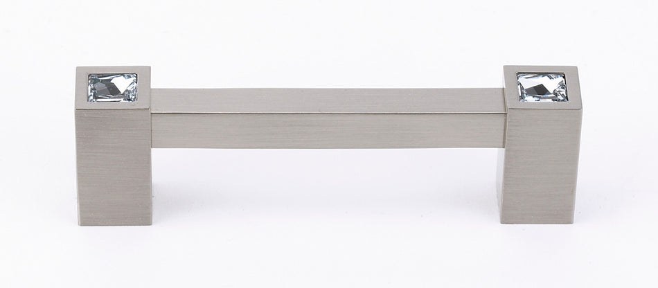 Alno C718-35-SN: 3-1/2" cc Swarovski Crystal Square Bar Cabinet Pull - Satin Nickel