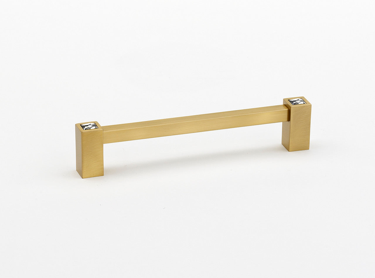 Alno C718-6-SB: 6" cc Swarovski Crystal Square Bar Cabinet Pull - Satin Brass