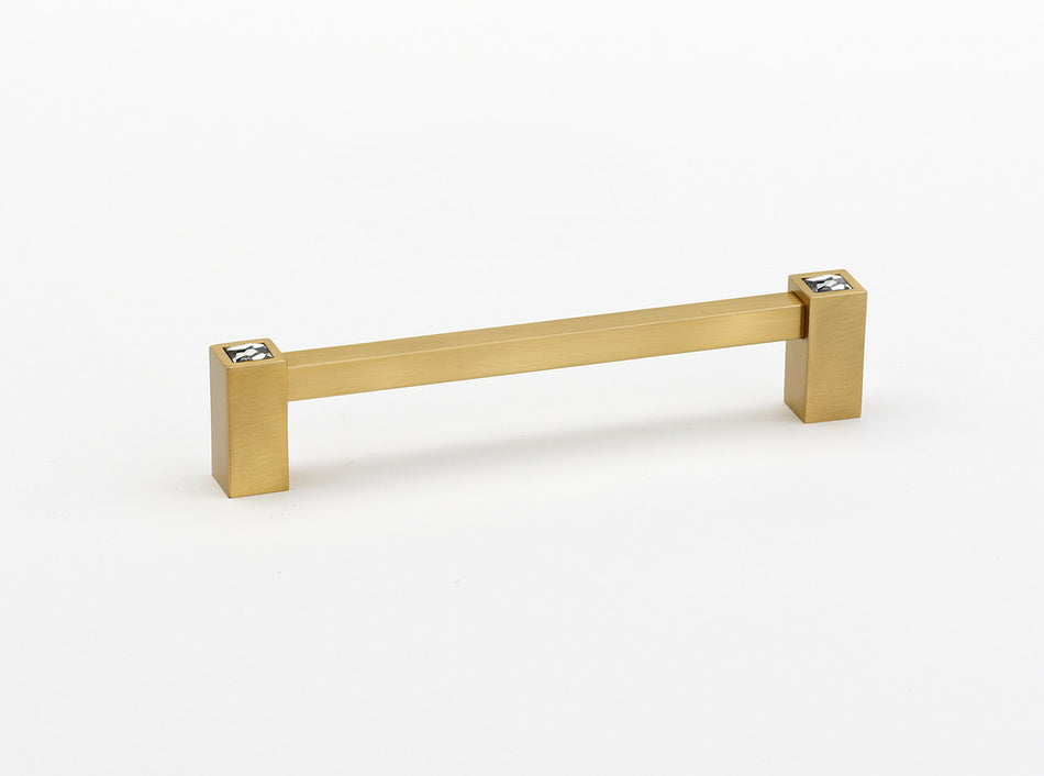 Alno C718-6-SB: 6" cc Swarovski Crystal Square Bar Cabinet Pull - Satin Brass