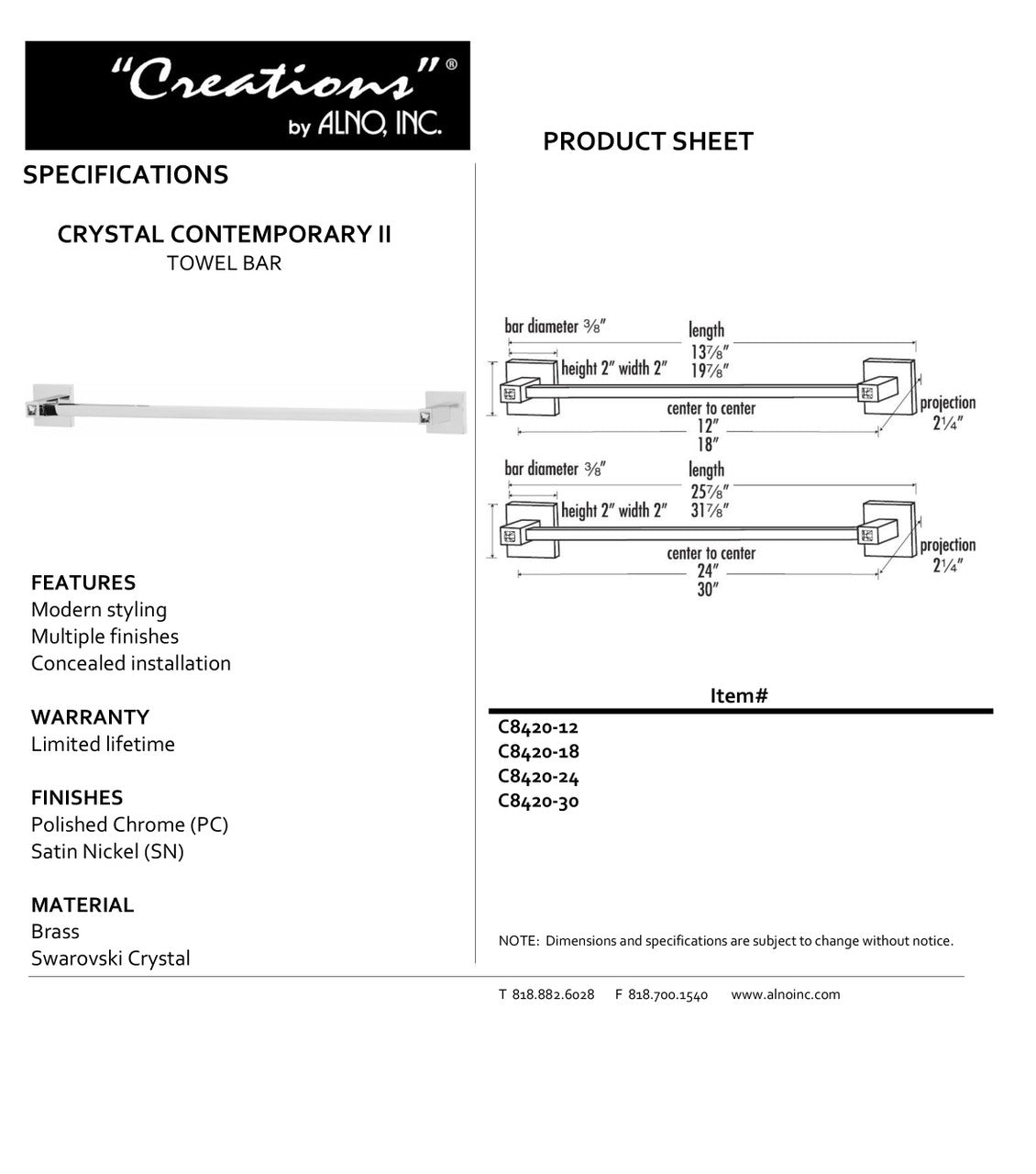Specificaton Sheet