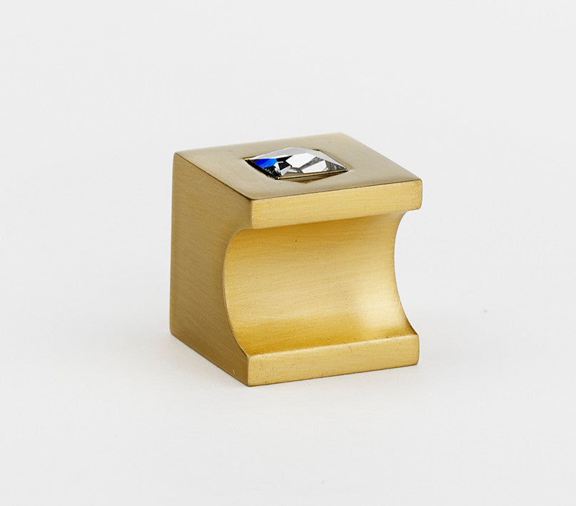 Alno C853-1-SB: 1" Swarovski Crystal Cube Cabinet Knob - Satin Brass