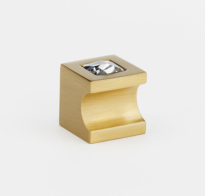 Alno C853-34-SB: 3/4" Swarovski Crystal Cube Cabinet Knob - Satin Brass