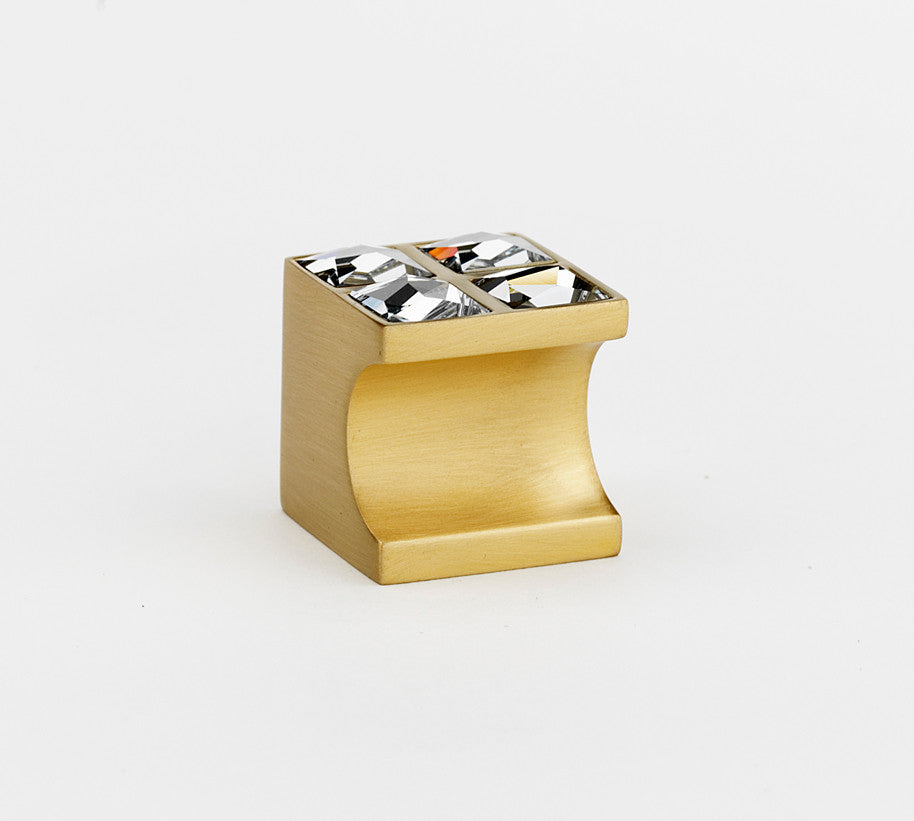 Alno C854-1-SB: 1" Swarovski Crystal Cabinet Knob (4 crystals) - Satin Brass