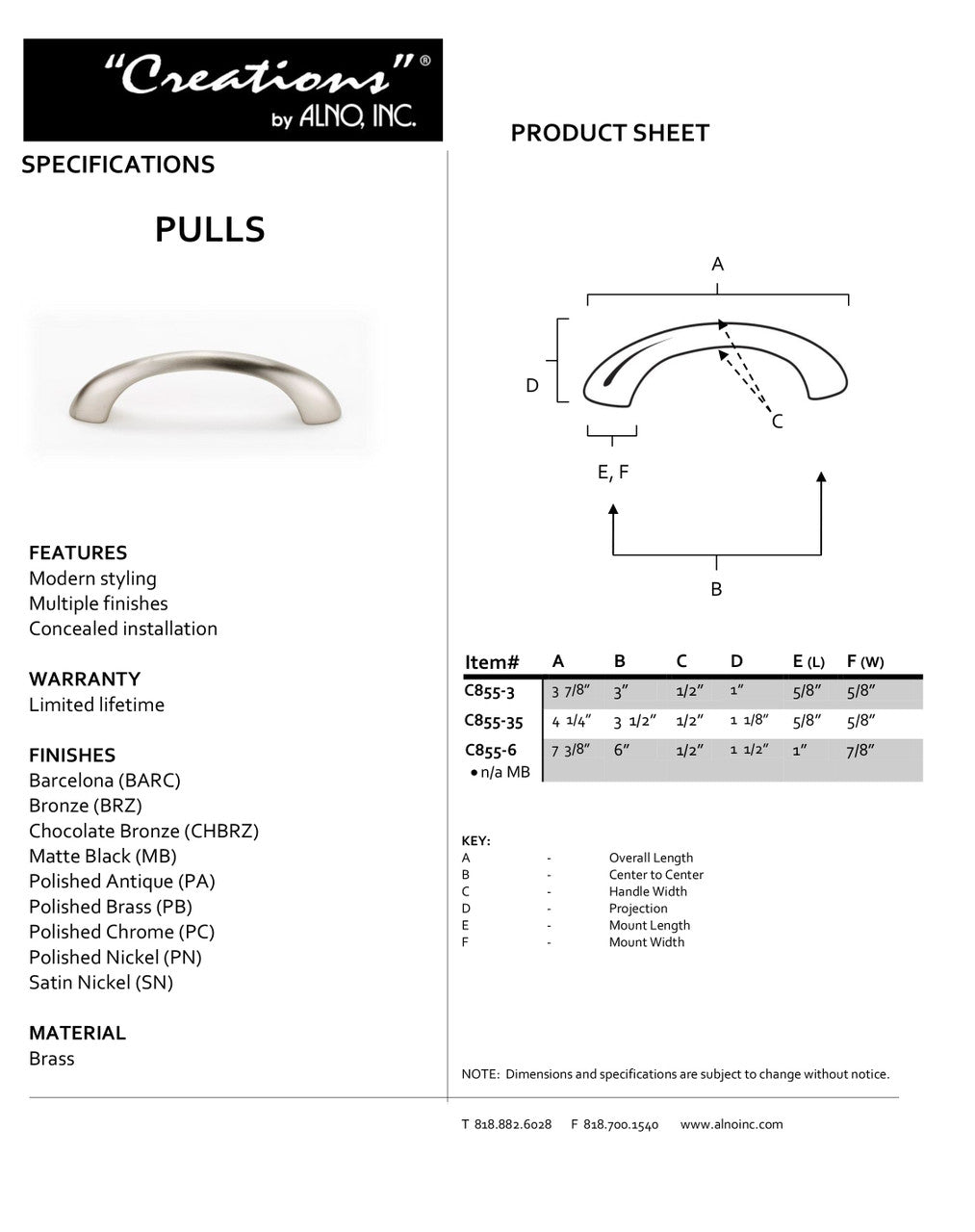 Specificaton Sheet