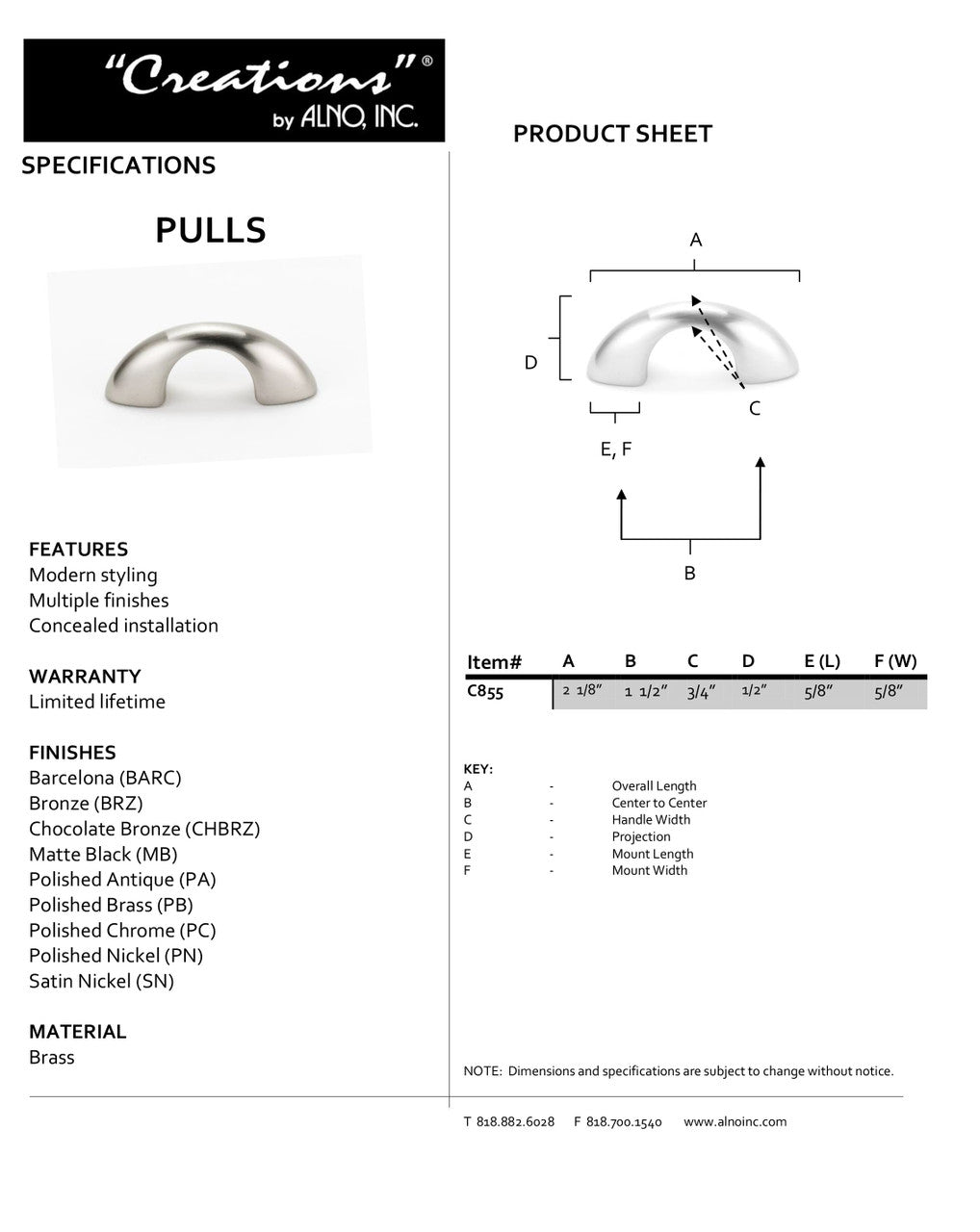 Specificaton Sheet