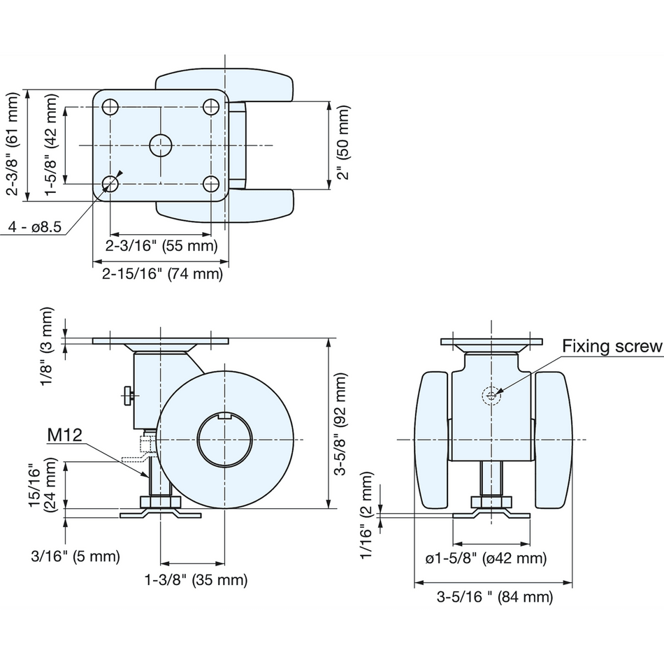 Sugatsune CAPS-75-WHT: 95mm Stainless Steel Plate Caster w/Glide - White