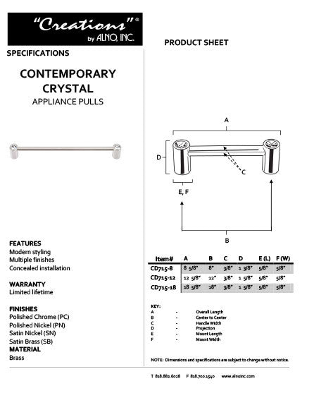 Alno CD715-12-PN: 12" cc Swarovski Crystal Appliance Pull - Polished Nickel