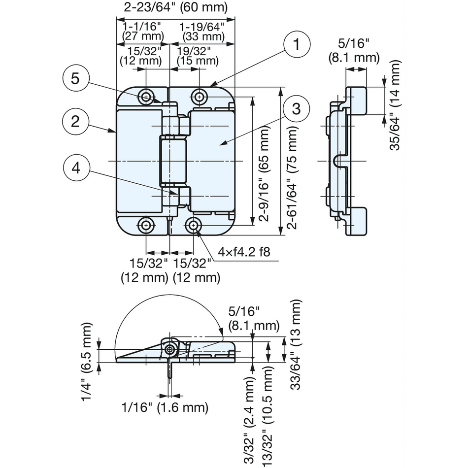 Sugatsune CH-75-GB: 75mm Center Hinge for Folding Doors - Bronze