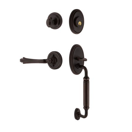 Nostalgic 769778: Entry Lockset w/Classic Backplate, C-Grip Exterior Handle and Fleur Interior Lever - Timeless Bronze