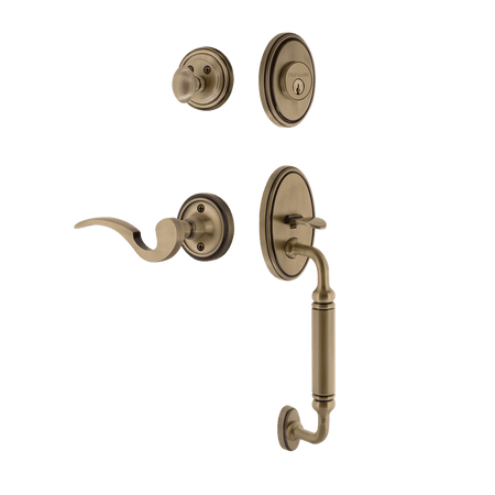 Nostalgic 769829: Entry Lockset w/Classic Backplate, C-Grip Exterior Handle and Manor Interior Lever - Antique Brass