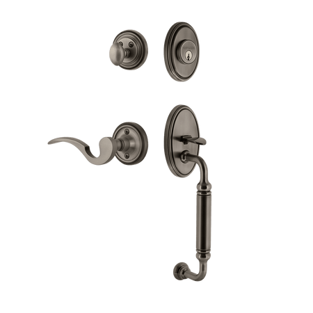 Nostalgic 767265: Entry Lockset w/Classic Backplate, C-Grip Exterior Handle and Manor Interior Lever - Antique Pewter