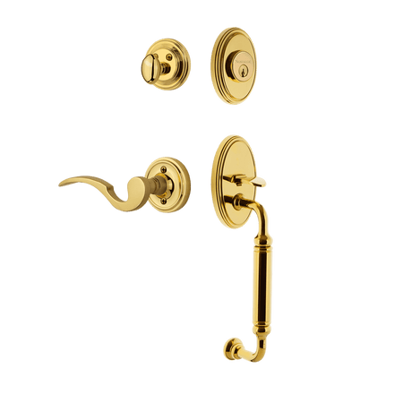 Nostalgic 769838: Entry Lockset w/Classic Backplate, C-Grip Exterior Handle and Manor Interior Lever - Polished Brass