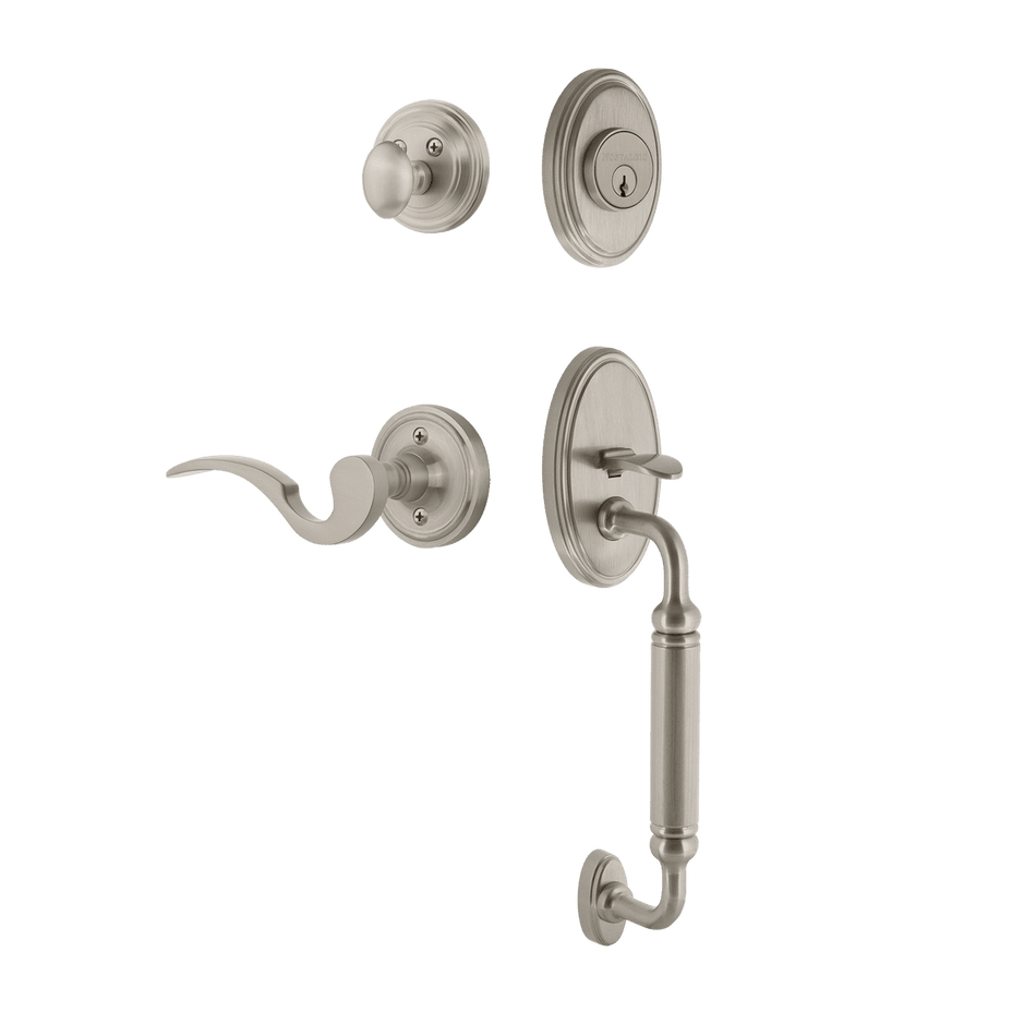 Nostalgic 769843: Entry Lockset w/Classic Backplate, C-Grip Exterior Handle and Manor Interior Lever - Satin Nickel
