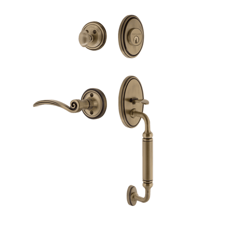 Nostalgic 769855: Entry Lockset w/Classic Backplate, C-Grip Exterior Handle and Swan Interior Lever - Antique Brass