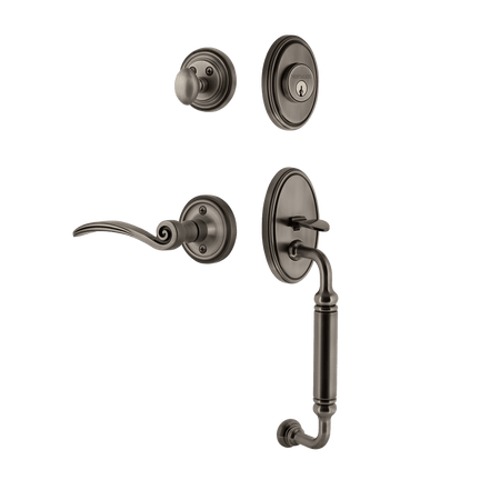 Nostalgic 769902: Entry Lockset w/Classic Backplate, C-Grip Exterior Handle and Swan Interior Lever - Antique Pewter