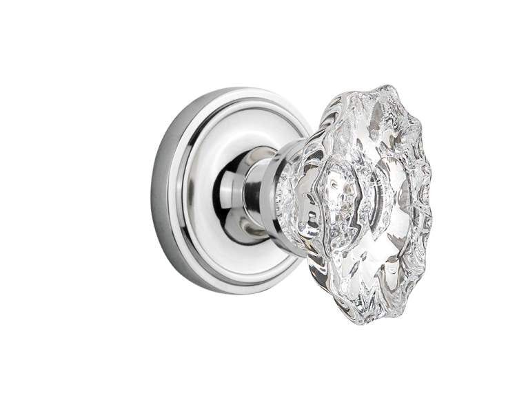 Nostalgic 714013: Mortise Lockset Classic Rosette Chateau Knob - Bright Chrome