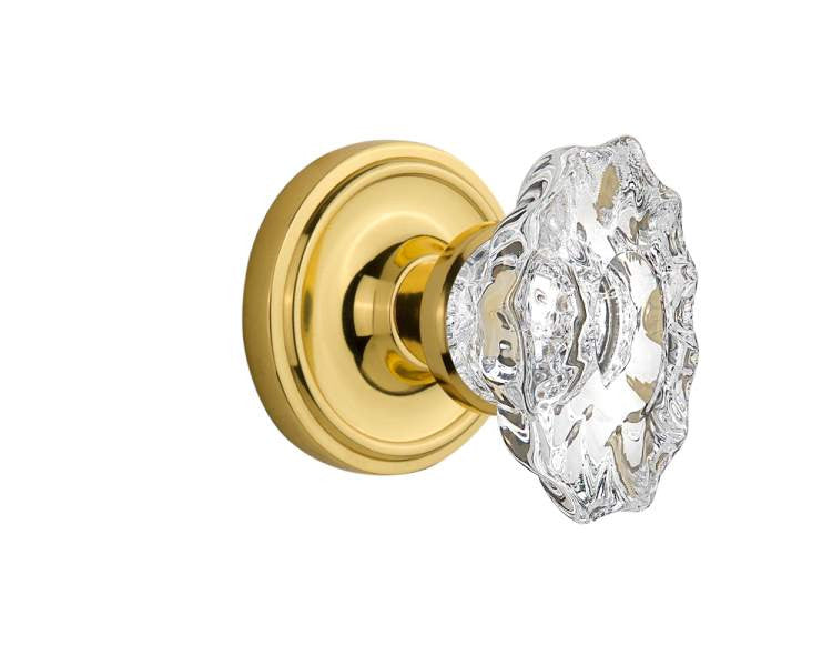 Nostalgic 713918: Classic Rosette w/Chateau Knob Privacy Door Set - Unlacquered Brass