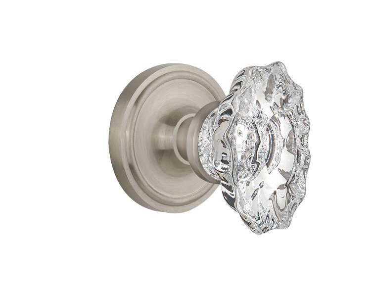 Nostalgic 714016: Mortise Lockset Classic Rosette Chateau Knob - Satin Nickel