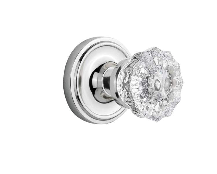 Nostalgic 701199: Classic Rosette w/Clear Crystal Glass Knob Single Dummy Door Set - Bright Chrome