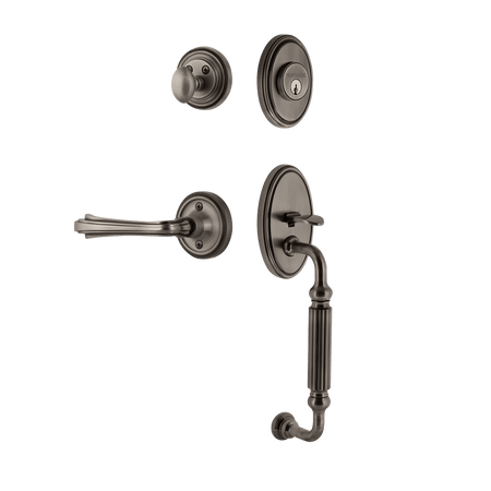 Nostalgic 769739: Entry Lockset w/Classic Backplate, F-Grip Exterior Handle and Fleur Interior Lever - Antique Pewter
