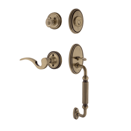 Nostalgic 769819: Entry Lockset w/Classic Backplate, F-Grip Exterior Handle and Manor Interior Lever - Antique Brass