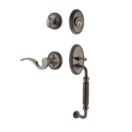 Nostalgic 769852: Entry Lockset w/Classic Backplate, F-Grip Exterior Handle and Manor Interior Lever - Antique Pewter