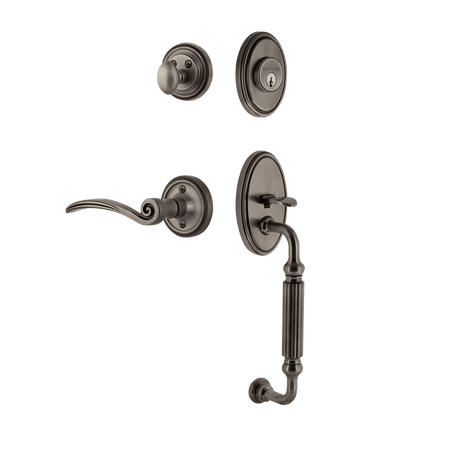 Nostalgic 769861: Entry Lockset w/Classic Backplate, F-Grip Exterior Handle and Swan Interior Lever - Antique Pewter