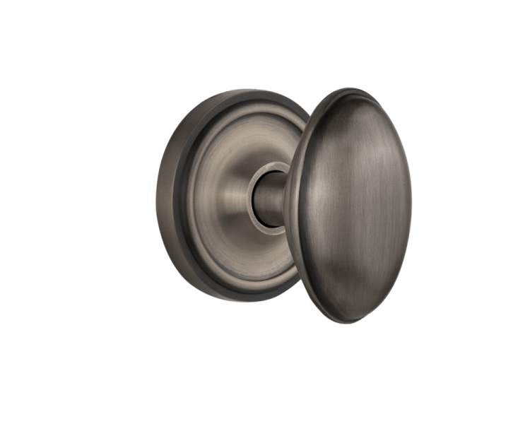 Nostalgic 704742: Classic Rosette w/Homestead Knob Privacy Door Set - Antique Pewter
