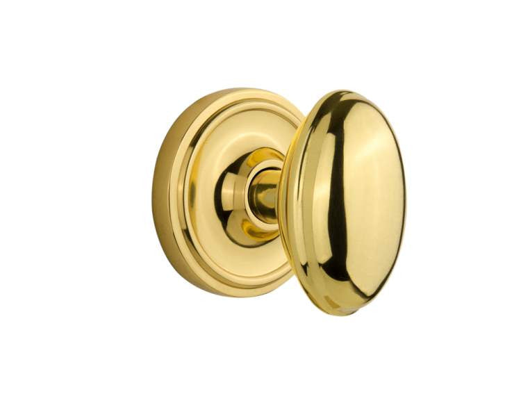 Nostalgic 704762: Classic Rosette w/Homestead Knob Single Dummy Door Set - Polished Brass