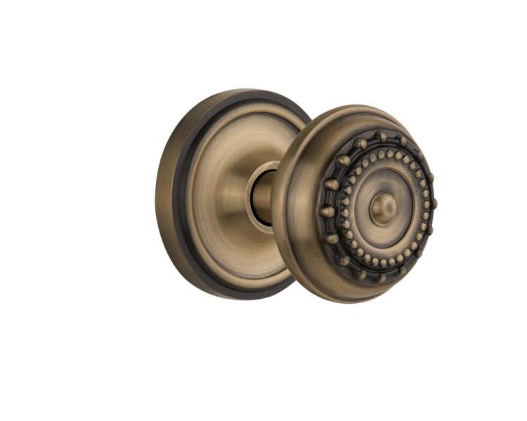Nostalgic 701849: Mortise Classic Rosette with Meadows Knob - Antique Brass