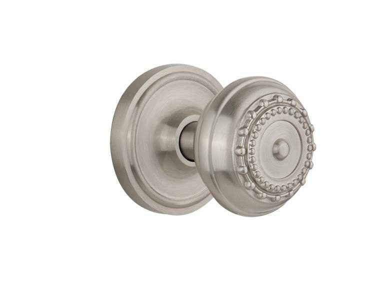 Nostalgic 701857: Classic Rosette w/Meadows Knob Passage Door Set - Satin Nickel
