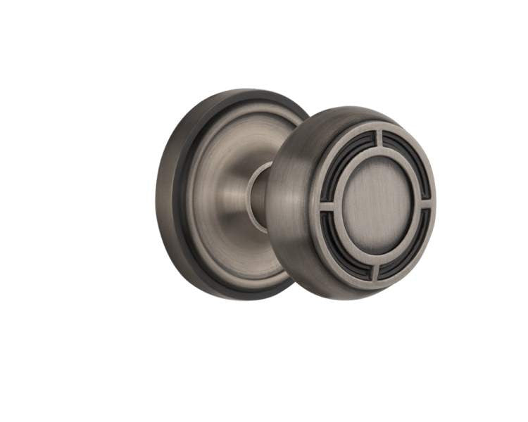 Nostalgic 716603: Classic Rosette w/Mission Knob Passage Door Set - Antique Pewter