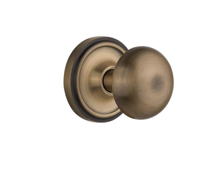 Nostalgic 704780: Classic Rosette w/New York Knob Privacy Door Set - Antique Brass