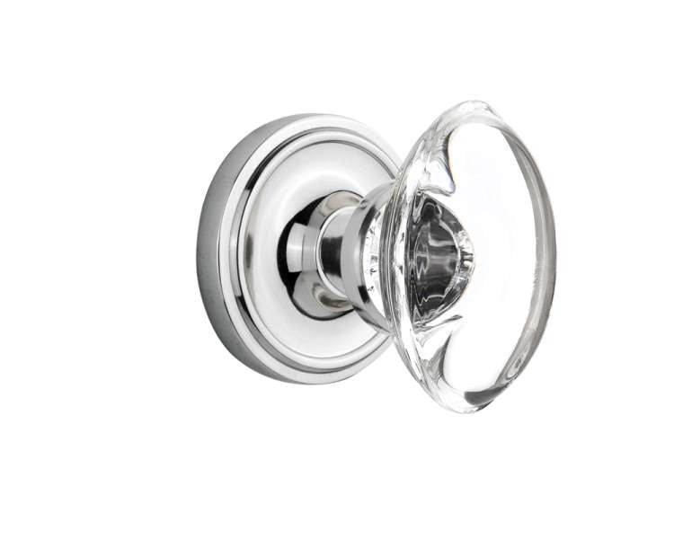 Nostalgic 711706: Mortise Classic Rose w/ Oval Clear Crystal Knob - Bright Chrome
