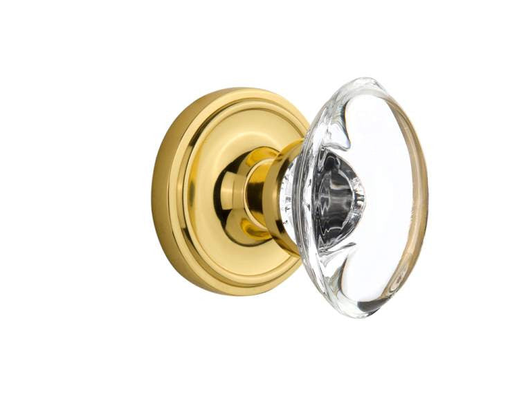 Nostalgic 716858: Classic Rosette w/Oval Clear Glass Crystal Knob Privacy Door Set - Unlacquered Brass