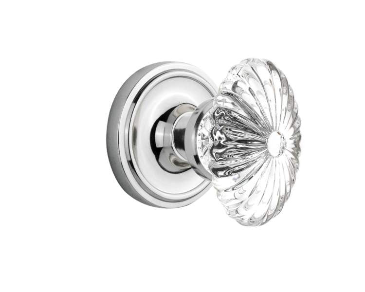Nostalgic 711858: Classic Rosette w/Oval Fluted Clear Glass Crystal Knob Single Dummy Door Set - Bright Chrome