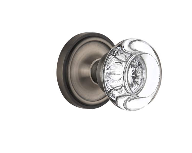 Nostalgic 712297: Classic Rosette w/Round Clear Glass Crystal Knob Single Dummy Door Set - Antique Pewter