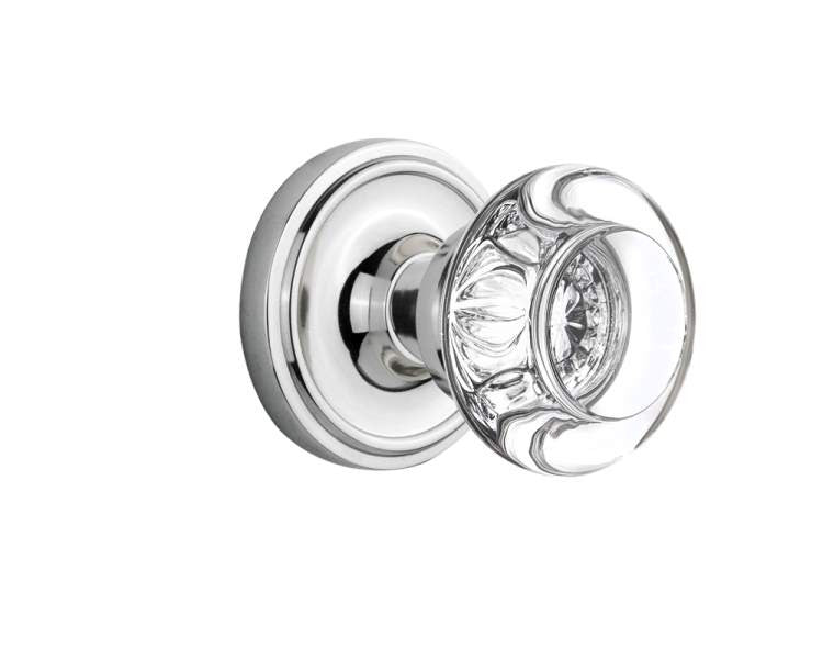 Nostalgic 712490: Classic Rosette w/Round Clear Glass Crystal Knob Privacy Door Set - Bright Chrome