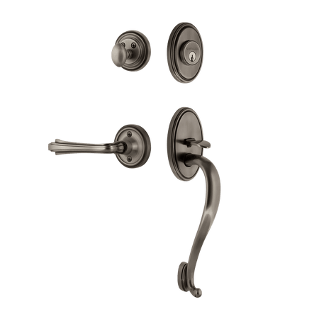 Nostalgic 769759: Entry Lockset w/Classic Backplate, S-Grip Exterior Handle and Fleur Interior Lever - Antique Pewter