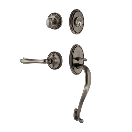 Nostalgic 768707: Entry Lockset w/Classic Backplate, S-Grip Exterior Handle and Fleur Interior Lever - Antique Pewter