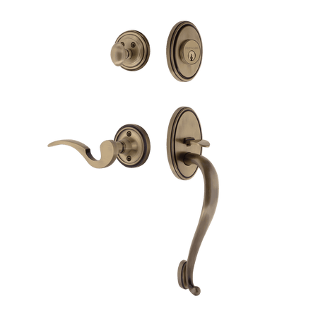 Nostalgic 769787: Entry Lockset w/Classic Backplate, S-Grip Exterior Handle and Manor Interior Lever - Antique Brass