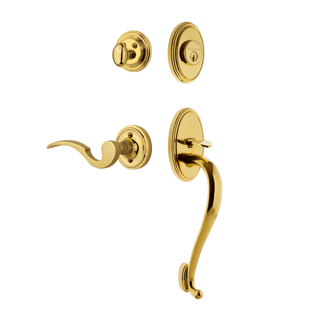 Nostalgic 769791: Entry Lockset w/Classic Backplate, S-Grip Exterior Handle and Manor Interior Lever - Polished Brass