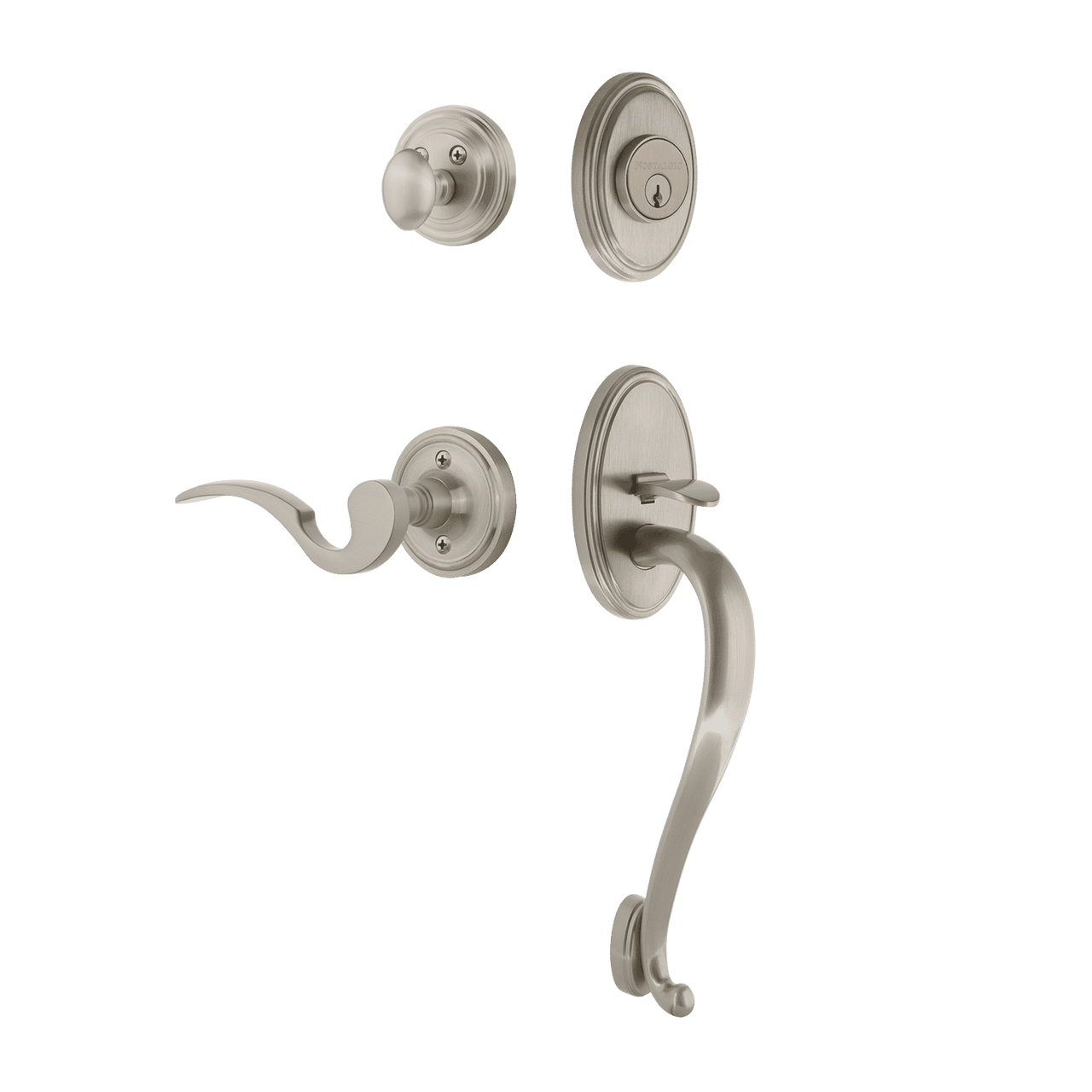 Nostalgic 769790: Entry Lockset w/Classic Backplate, S-Grip Exterior Handle and Manor Interior Lever - Satin Nickel