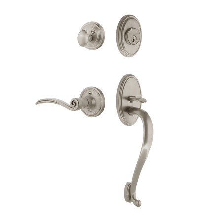 Nostalgic 769915: Entry Lockset w/Classic Backplate, S-Grip Exterior Handle and Swan Interior Lever - Satin Nickel