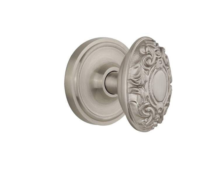Nostalgic 702037: Classic Rosette w/Victorian Knob Privacy Door Set - Satin Nickel